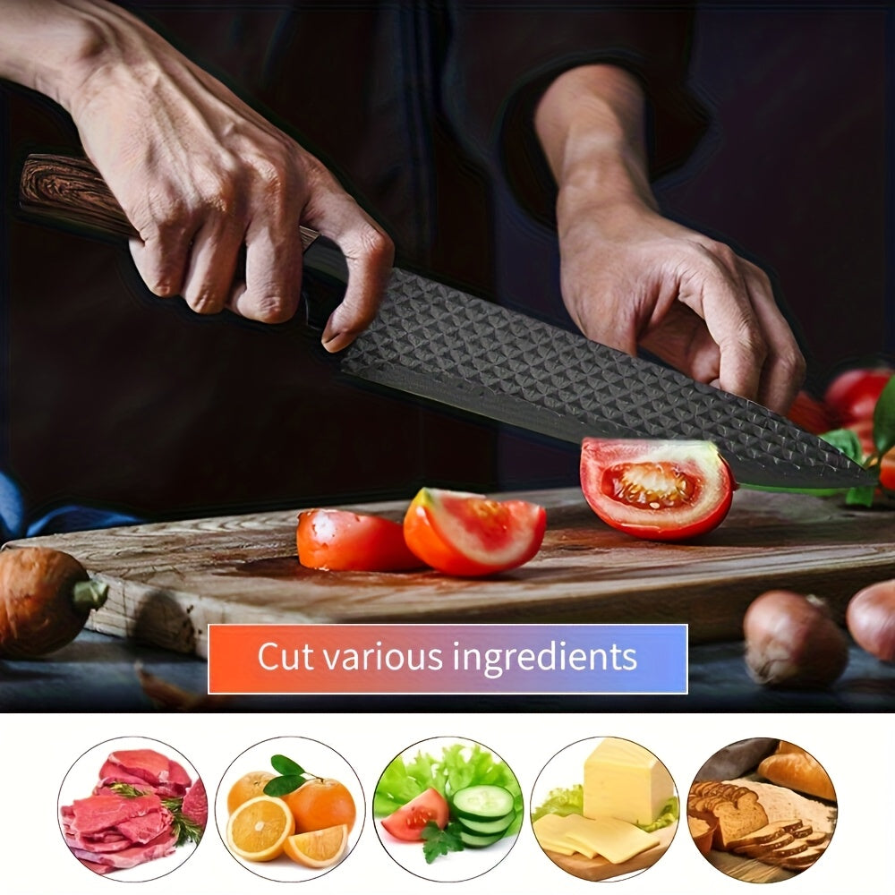 Professional 6/7pcs Cooking Utensil Set, Practical Knife, Peeler, And Scissors Made Of High-carbon Stainless Steel With Ultra-sharp Edges And Non-stick Ergonomic Wooden Handles. Chef'S Knife Set, Suitable For Family Travel, Vegetable, Meat