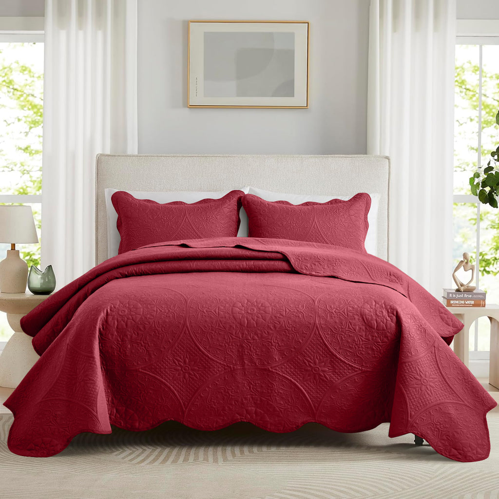 3pcs Luxury Quilted Bedspread Set – Oversize Quilt Coverlet Soft & Cozy Floral Bedspread with Pillow Shams, Breathable Lightweight for Bedroom & Guest Room Decor