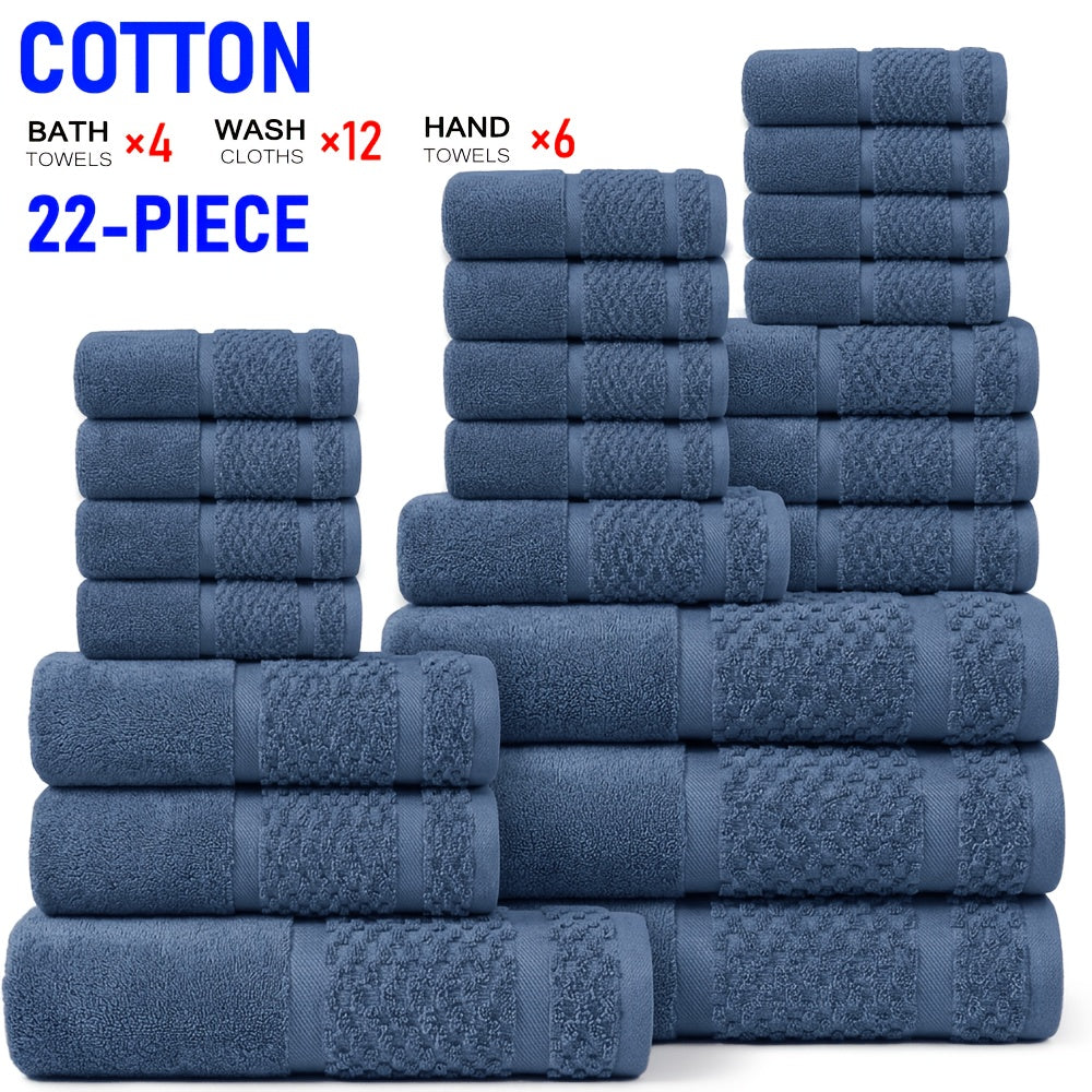 22/16pcs Cotton Bathroom Towels Set, Solid Color Cotton Blended Towel, Multi-color Optional, Soft And Comfortable, Absorbent, Family Set, Suitable for Travel, Bathroom, Fitness, Hotel, Swimming And Gift(4Bath Towels+6Hand Towels+12Washcloths)