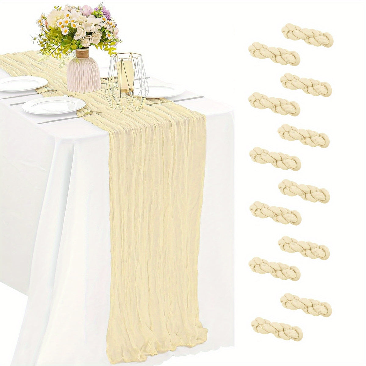12pcs Cheesecloth Table Runner 10ft Boho Gauze Table Runner 21.3*120Inch Rustic Cheese Cloth Roll Romantic Long Cheesecloth Bulk for Wedding Bridal Shower Birthday Party Decor