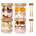 Wide Mouth Overnight Oats Containers with Bamboo Lids, 4 or 6 Pack Glass Meal Prep Jars for Yogurt, Chia Pudding, Salads and Snacks