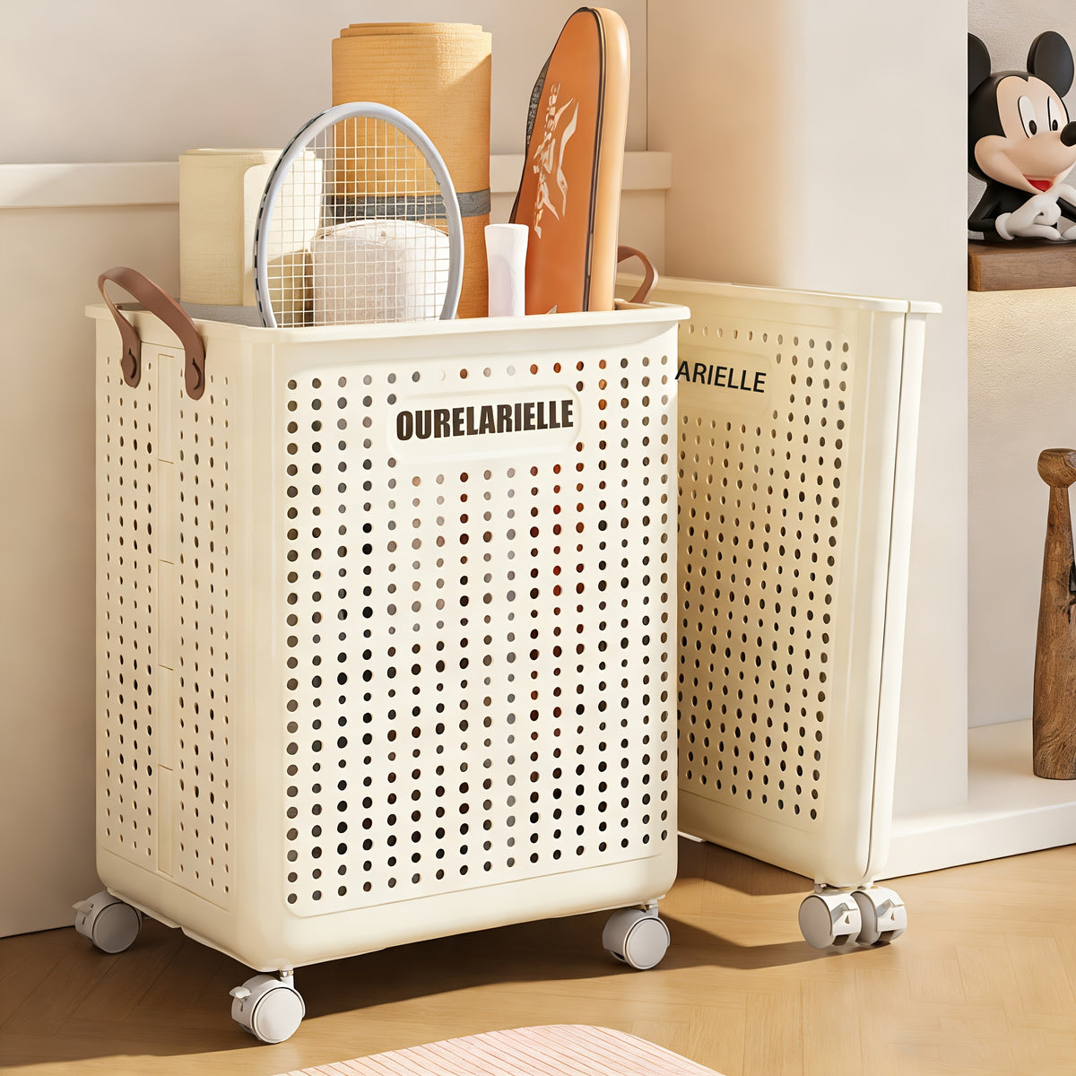 One Large Foldable Laundry Basket Without Cover - Imitation Leather, Hand Wash, Solid Color, Versatile Portable Laundry Basket with Wheel for Bathroom And Balcony Storage, Laundry Baskets