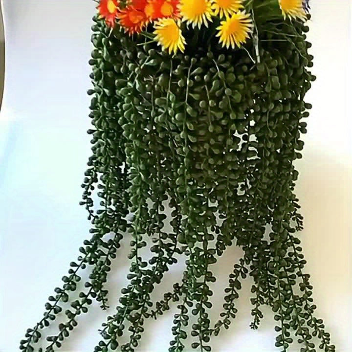 Artificial String of Pearls Hanging Plant, Green Faux Succulent Cascading Plastic Vines for Wall, Shelf, Home and Wedding Decor
