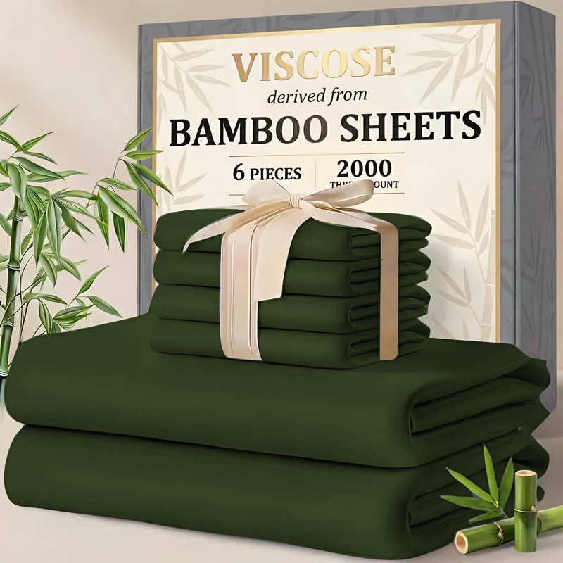 4/6pcs Cooling Bamboo Sheet Sets - Queen Size Soft 2000TC Luxurious Hotel Sheets, Luxury Kids Fitted Sheet, with 16-Inch Deep Pocket, Kids Sheet & Pillowcases And Breathable Night Sweats, Suitable for All Seasons, Twin/Full/Queen/King