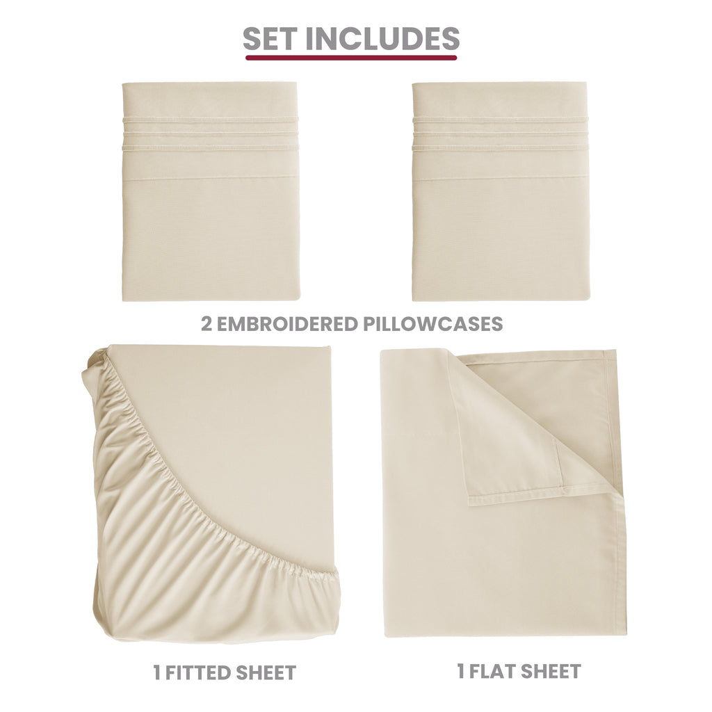 Lux Decor 6 Pieces Solid Bed Sheets Set - Modern Soft Comfortable Bedding Set, Hotel Luxury Skin Friendly Cooling Sheets & Embroidered Pillowcases Without Filler - All Seasons Bed Sheet with 16 Inches deep Pocket, Breathable Skin Friendly & Cooling Sheets
