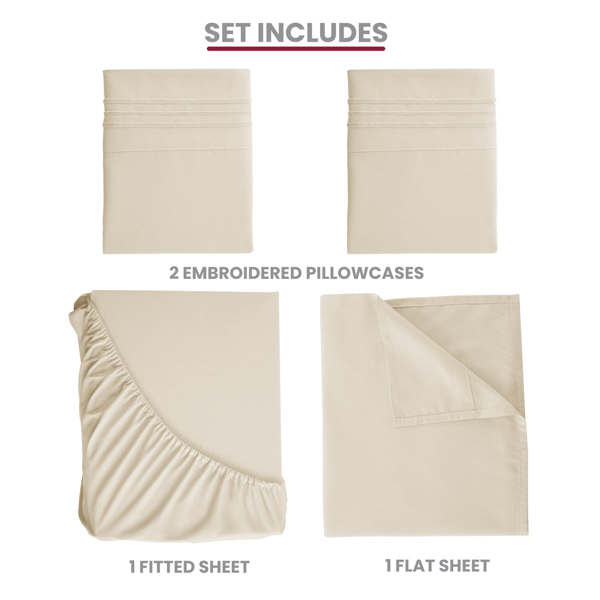 Lux Decor 6 Pieces Solid Bed Sheets Set - Modern Soft Comfortable Bedding Set, Hotel Luxury Skin Friendly Cooling Sheets & Embroidered Pillowcases Without Filler - All Seasons Bed Sheet with 16 Inches deep Pocket, Breathable Skin Friendly & Cooling Sheets