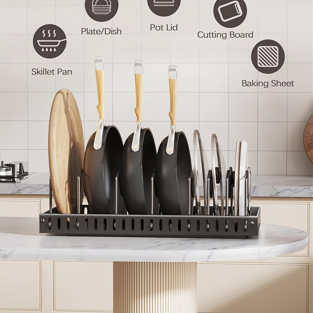Pull-Out Pan Organizer for Kitchen Cabinets with Adjustable Dividers, Sliding Pot Lid and Bakeware Storage Rack in Black or White, 1 or 2 Pieces