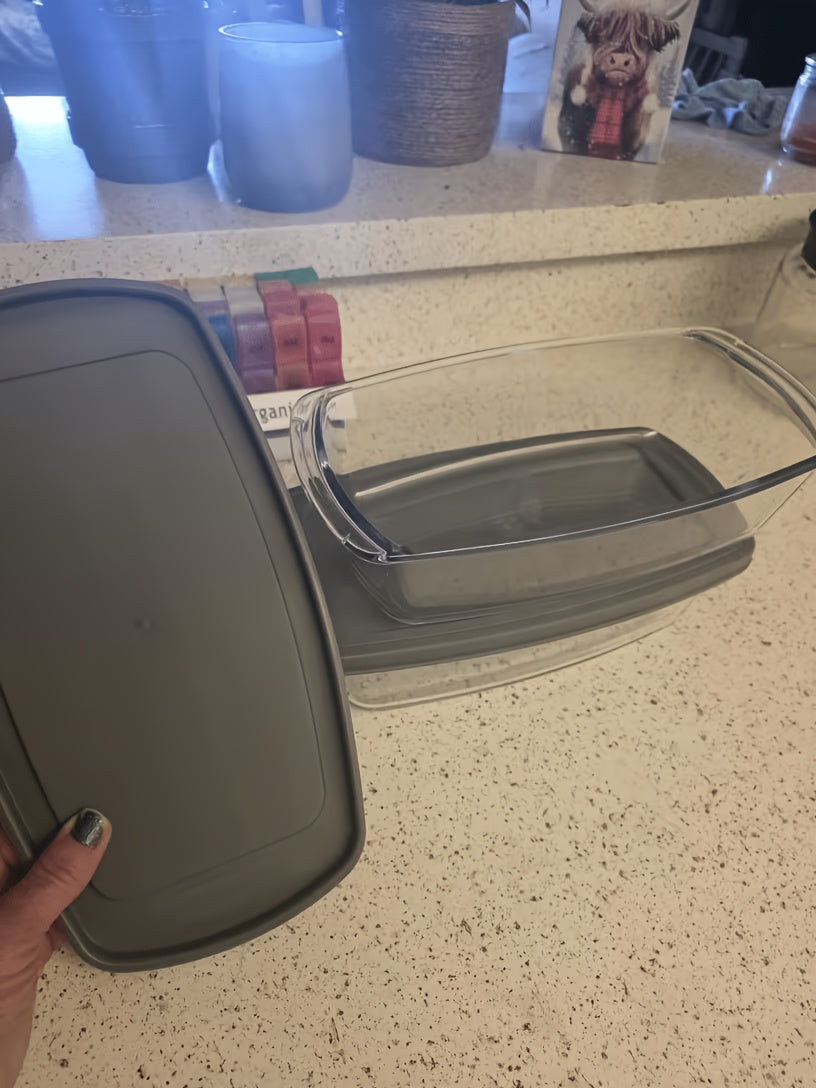 1/2pcs Large-Capacity Glass Baking Dish with Lid, 60.87oz/ 1.9 Qt, with Handles, Stackable, Microwave & Oven Safe, Specialized for Baking Bread & Cakes, Airtight Storage Container, Rectangular Toast Pan, Food Storage Container