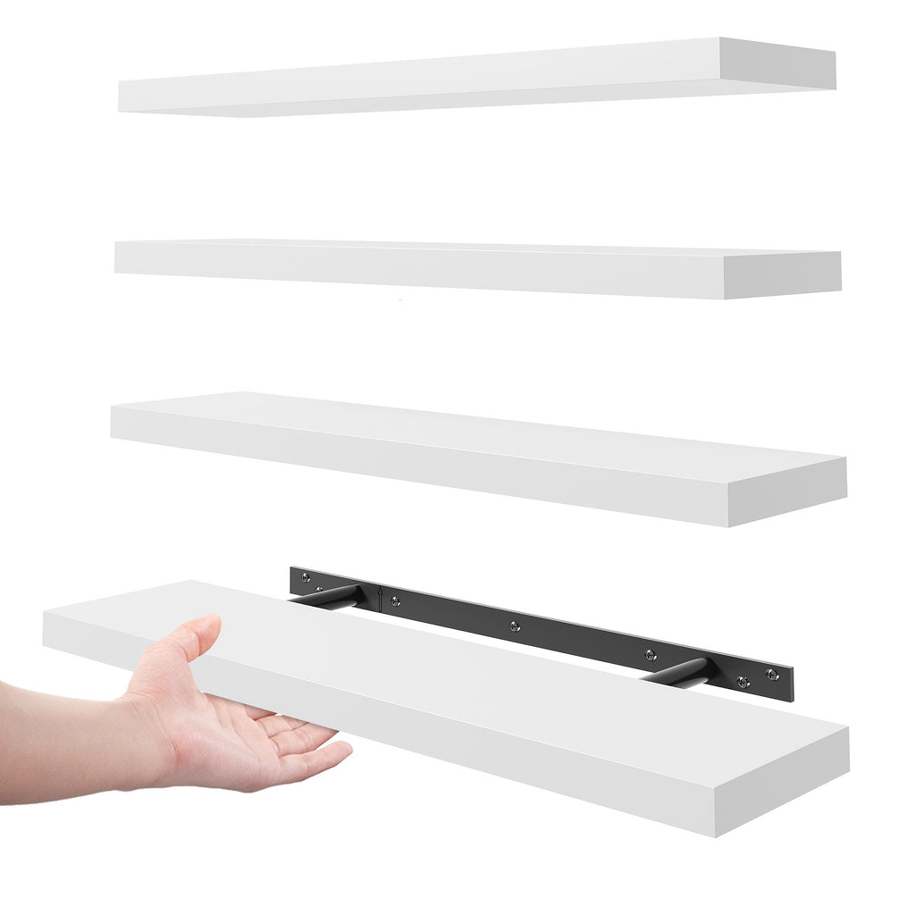 TOMNK Floating Shelves, 4pcs, 56cm/22in, Wall Shelves For Bathroom/Living Room/Bedroom/Kitchen Decor, Shelves With Invisible Brackets Set (Walnut/Light Brown/White/White Oak/Black)