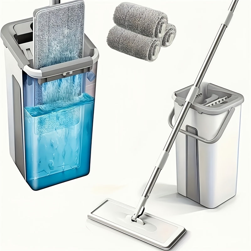 Household Mop And Bucket Set with Wringer, Flat Mop And Bucket System, Mop for Floor Cleaning And Wall Cleaning, Free 3 Reusable Microfiber Mop Pads