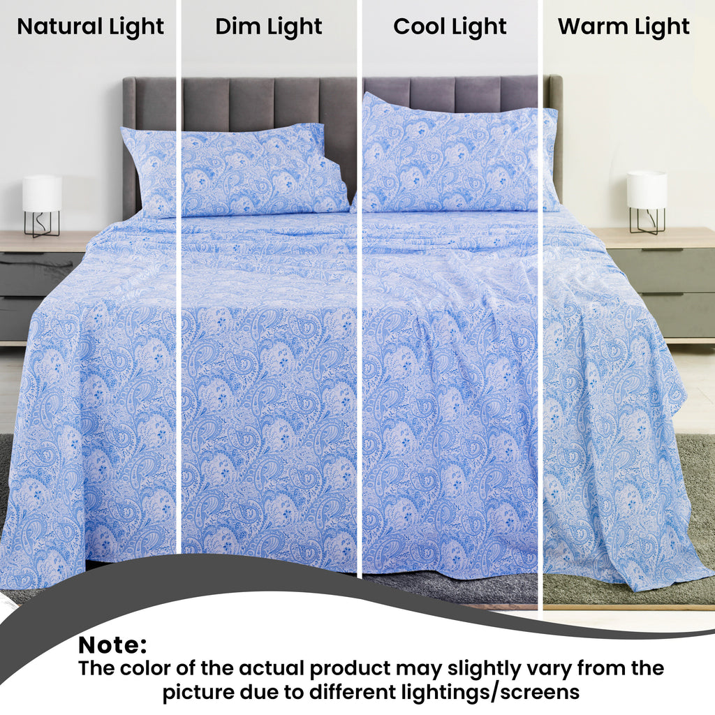Paisley Bed Sheet Set, Soft Double Brushed Microfiber Bedding with 16-Inch Deep Pocket Fitted Sheet and Pillowcases in Six Sizes for Bedroom Comfort