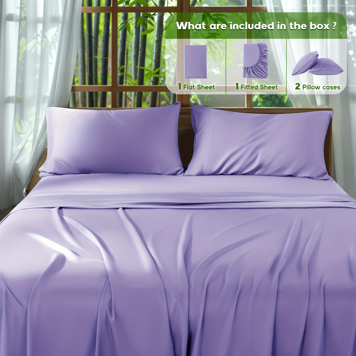 4pcs 2000 Thread Count Cooling Bamboo Bed Sheets Set, Breathable Soft Hotel Bed Sheets with 16" Deep Pocket, Wrinkle & Shrink Resistant, Includes Fitted Sheet, Flat Sheet & 2 Pillowcases, All-Season Luxury Bedding for Hot Sleepers