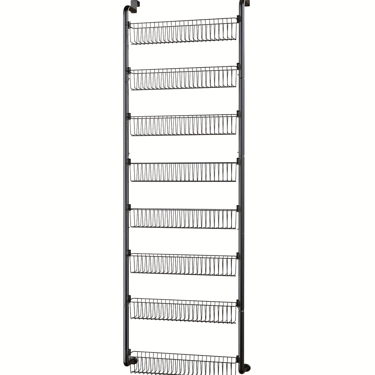 Pantry Door Storage Organizer, 6 or 8 Tier Metal Basket Rack in Black or White for Spices, Snacks, Kitchen Essentials, Laundry and Bathroom Supplies