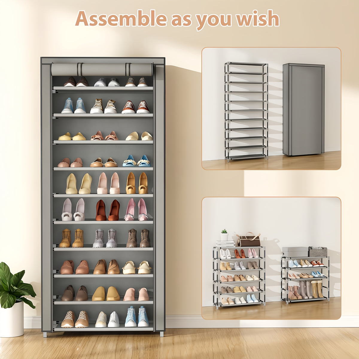 6/8/10 Layer High-Capacity Shoe Rack, with Dust Cover, Multi-Functional Storage Rack, Pipe Diameter 12Mm, Shoe Rack at The Door Saves Space, Easy to Assemble, Suitable for Household Shoe Racks And Wardrobes