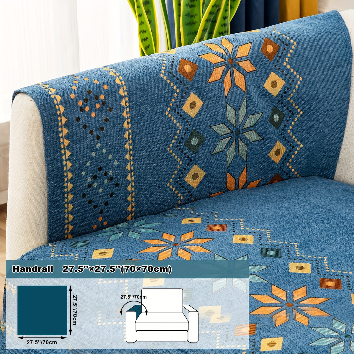 1pc Bohemian Chenille Sofa Cover Suitable for Sofa Sizes (Single to Four-Seater) - Thick Plush Non-Slip Couch Cover with Geometric Embroidery, Chenier Fabric Slipcover Fits for Sectional Sofas, Machine Washable Furniture
