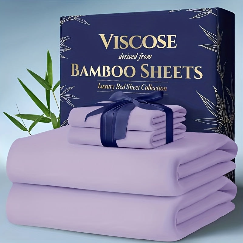 Extra Deep Pocket Bamboo Sheets - 4/6pcs Breathable & Cooling Bamboo Bed Sheet Set, Hotel Luxury Fitted Sheet Set, Soft Wrinkle-Free for Extra Deep Mattresses, Room Decor, Twin/Full/Queen/King Size Sheet & Pillowcase Sets