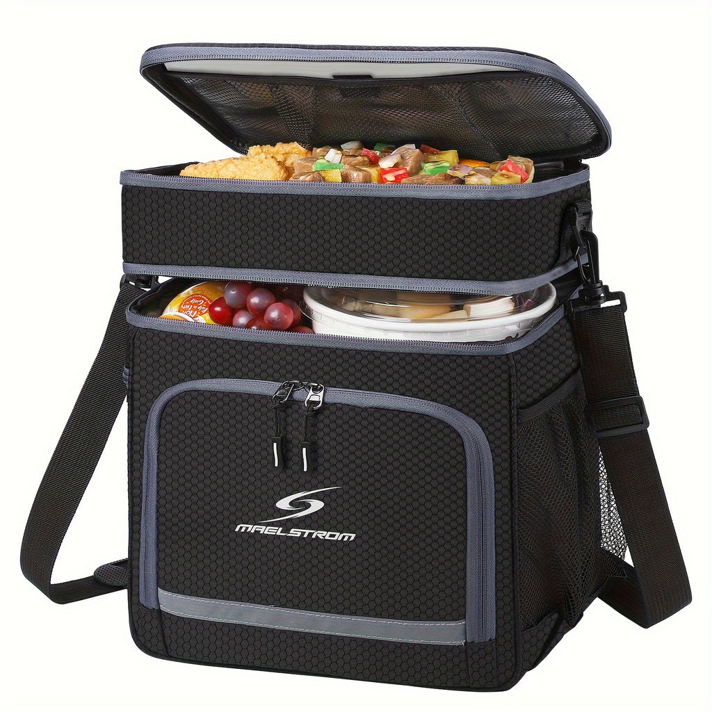 Insulated Leakproof Lunch Cooler Bag for Men & Women - Durable Polyester Square Lunch Tote with Multiple Compartments, Front Pocket & Side Mesh Pockets, Food-Safe Hand Washable for Office, Picnics, Outdoor Activities, Insulated Lunch Bag, Meal Prep Storag