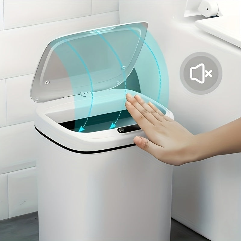 1pc Bathroom Motion-Sensing Smart Trash Can, Smart Trash Can, Lidded Touchless Trash Can, Minimalist Style, Suitable For Home, Kitchen, Office, Bathroom, Outdoor Use, Kitchen Waste Solution