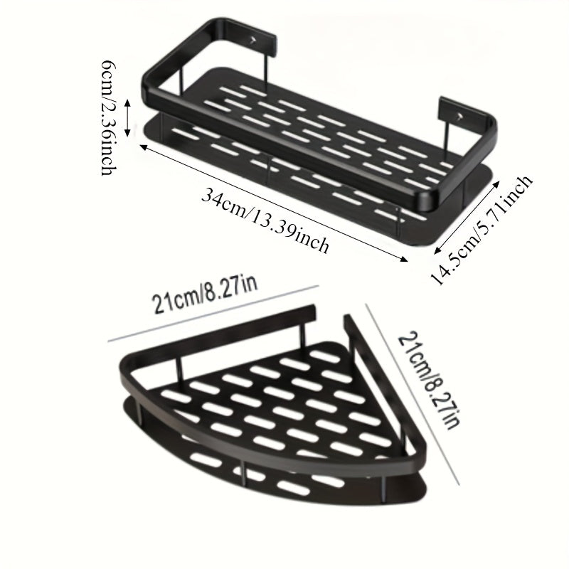 2pcs Stainless Steel Shower Caddy Racks - Rust-Resistant Wall-Mounted Bathroom Organizer with 2-Tier Shelves, Space-Saving Corner Storage for Shower & Bathtub Accessories (Black), Shower Caddies
