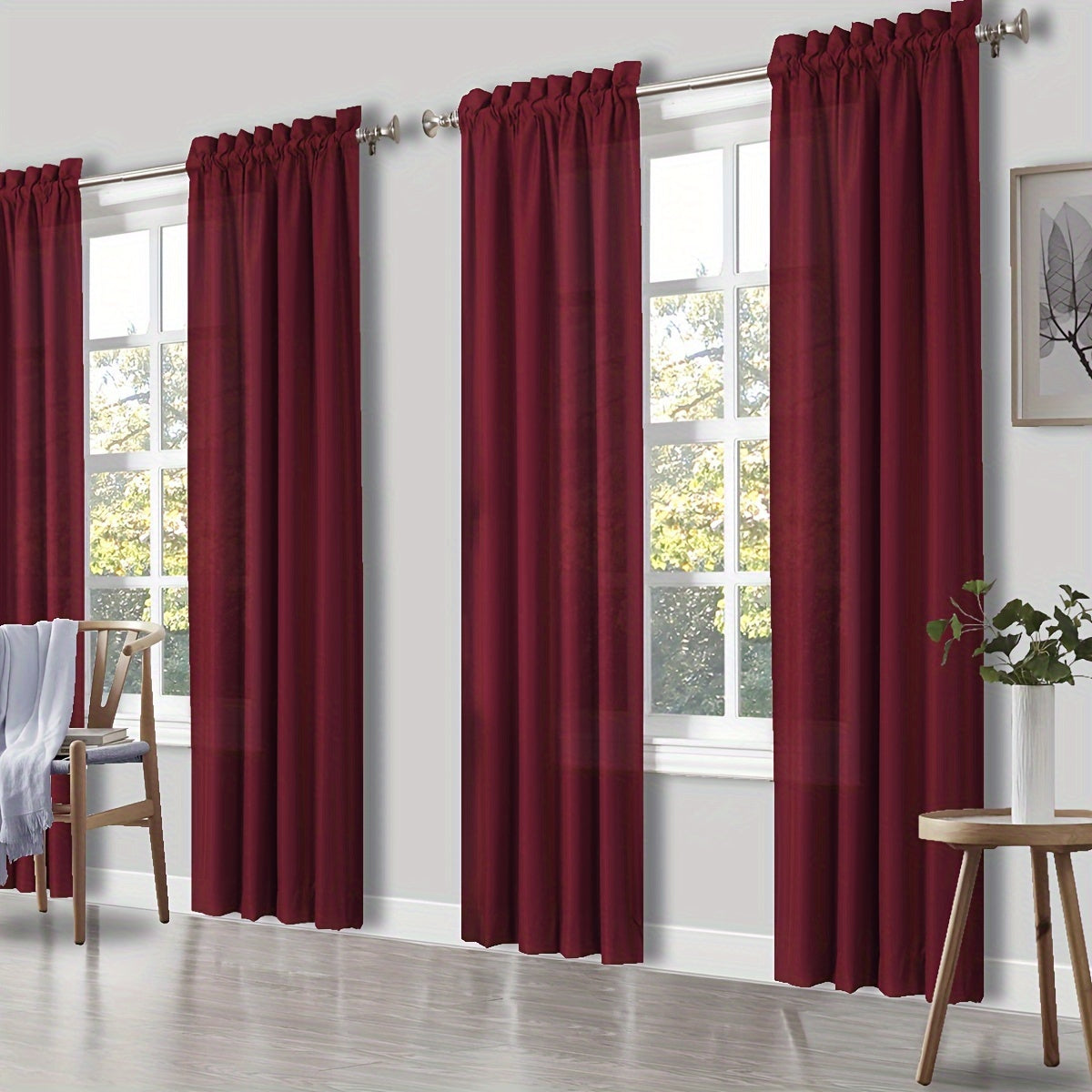 4 Panels Curtains, Solid Color Simple Rod Pocket Light Filtering Curtains, Suitable for Living Room, Office Home, Bedroom Decoration