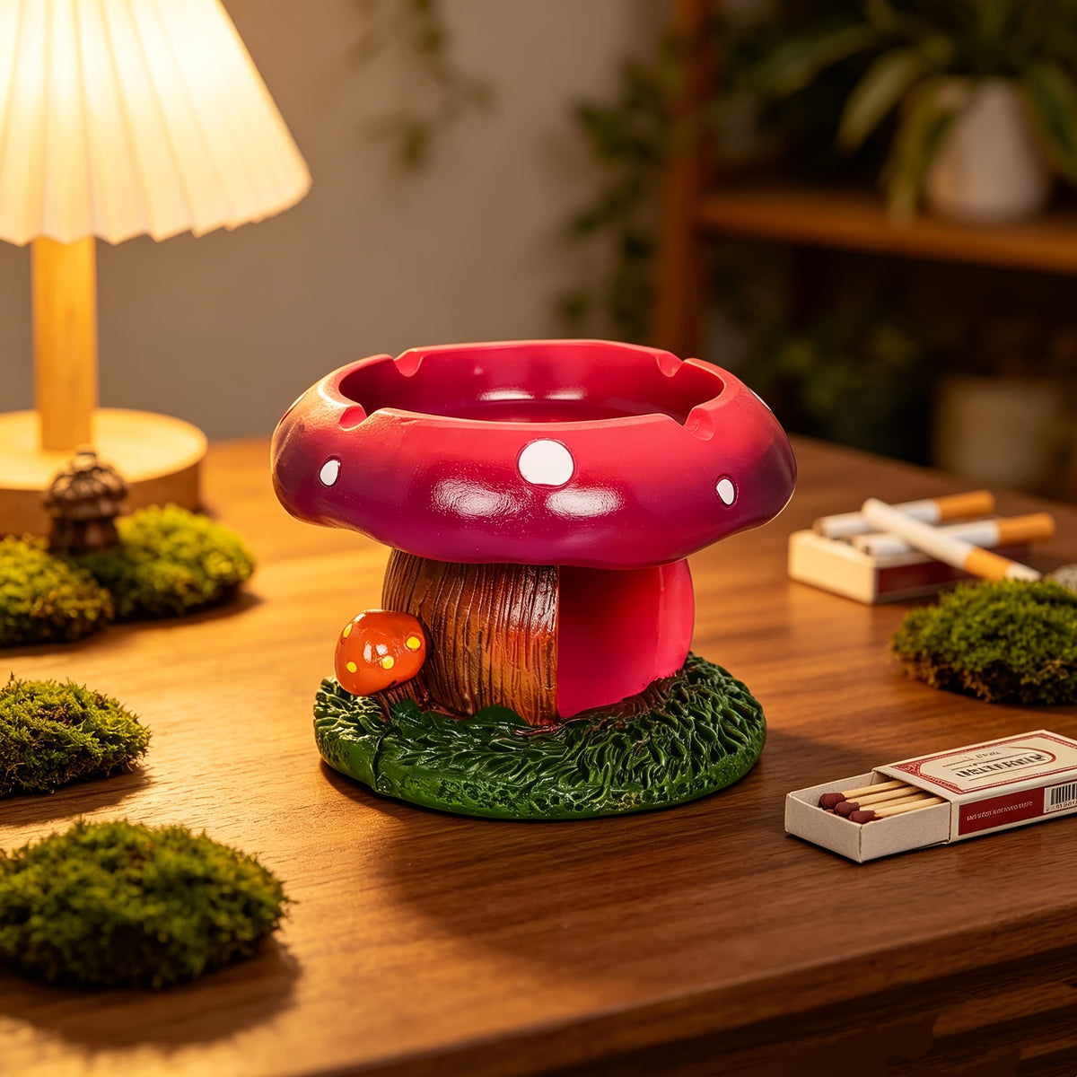 Fantastic Mushroom House Ashtray with Storage - 5.3”x4.5” Purple & Pink Resin Whimsical Mushroom-Shaped Ashtray with Cigarette Butt Slot & Storage Compartment, Humorous Home & Office Decor, Contemporary Irregular Design, No Electricity Needed, Durable Res