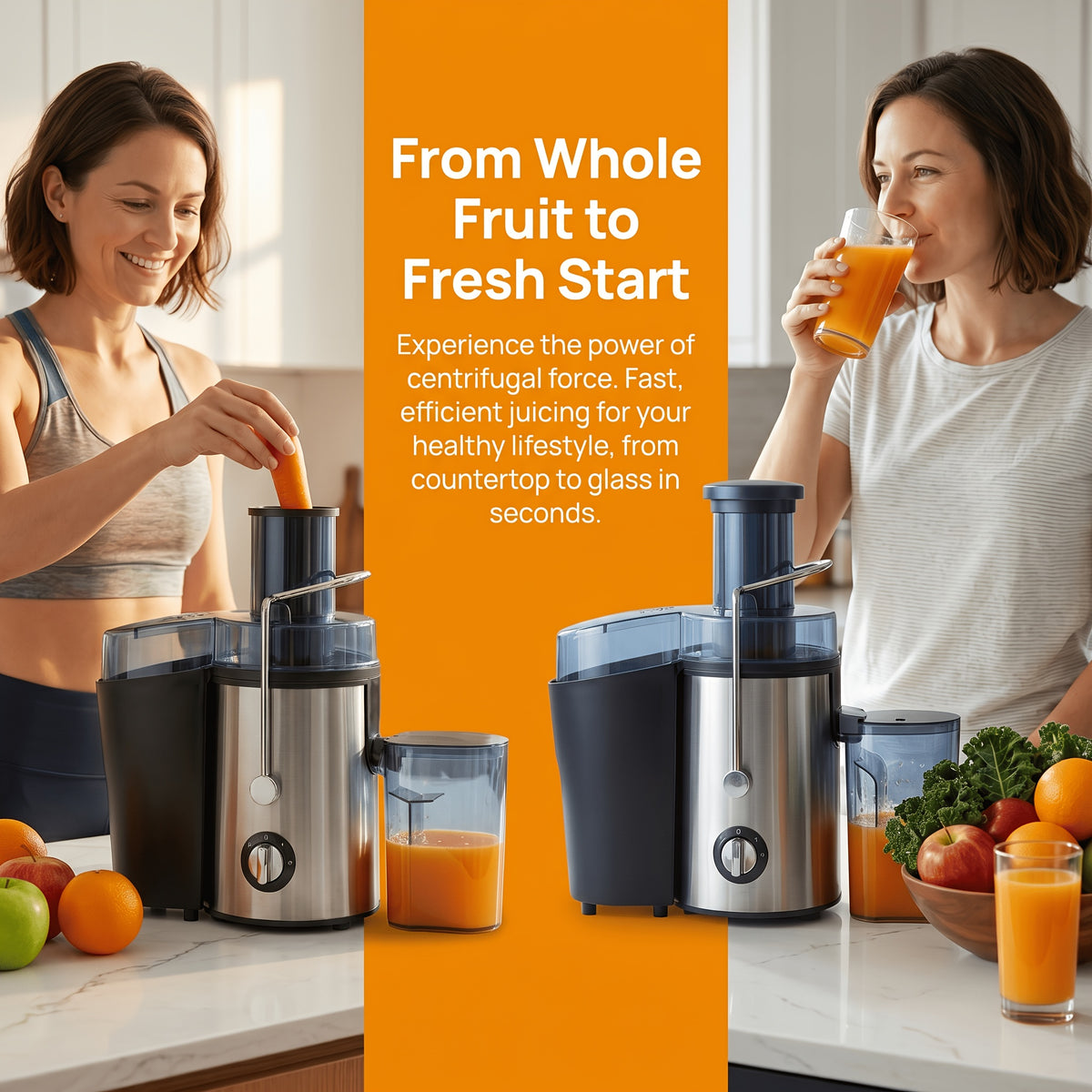 Centrifugal Juice Extractor with 3 Inch Wide Feed Chute, 2-Speed Electric Fruit and Vegetable Juicer with 0.52 Quart Juice Cup and 54 oz Pulp Container