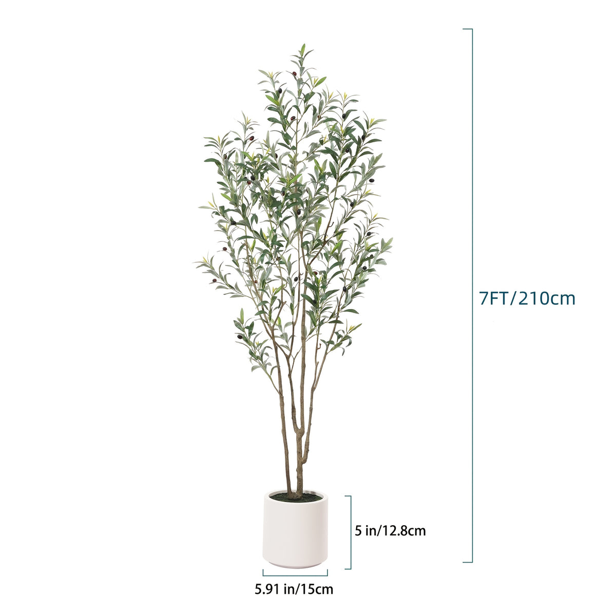 Large Artificial Olive Tree with Multi-Trunk, Realistic Silk-like Leaves & Fruits in Beige Planter - Indoor/Outdoor Fake Olive Tree for, Office, Mediterranean Decor - Low-Maintenance Plant with Container (No Watering/Easy Setup)