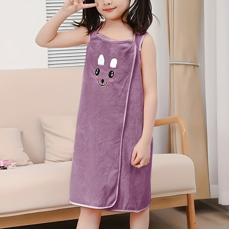 Kids Bath Towel Wrap with Cute Bunny Ears, Contemporary Microfiber Cartoon Anime Bath Skirt for Girls, Ultra Compact Towel Robe, Age 6-12 - 250Gsm