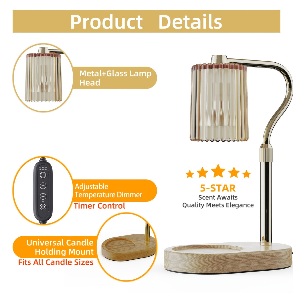 Crystal Lampshade Candle Warmer, Candle Melting Lamp, Lamp with Timer, Height Adjustable, Light Adjustable Heater for Canned Candles, Perfect Birthday Gift for Women, Mother's Day Gift, Suitable for Bedrooms, Living Rooms.No Bulbs Included.