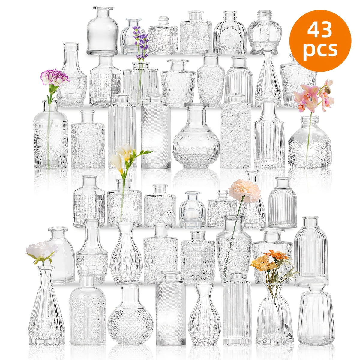 TOMNK 12/30/43/52/72Pcs Bud Vase, Party Centerpieces, Wedding Centerpieces for Tables, Mini Clear Bud Vases for Flowers, Small Flower Vases Suitable for Birthday Party, Anniversary, Wedding, Home Table Deco, Multiple Sizes