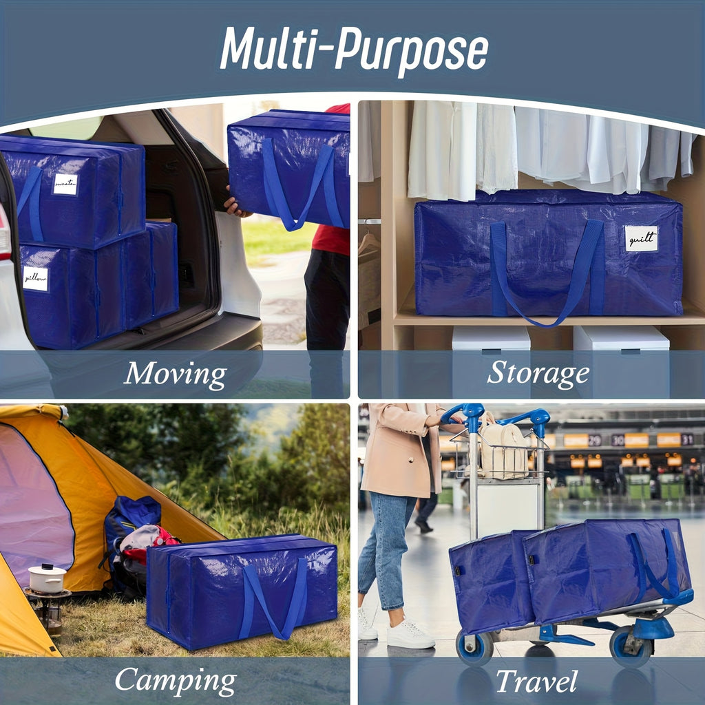 6/2 Pack Extra Heavy Duty Large Moving Bags with Strong Zipper And Comfortable Handles, Sturdy And Durable Clothes Storage Bags Totes Bins, Packing Moving Boxes for College Supplies, Blue