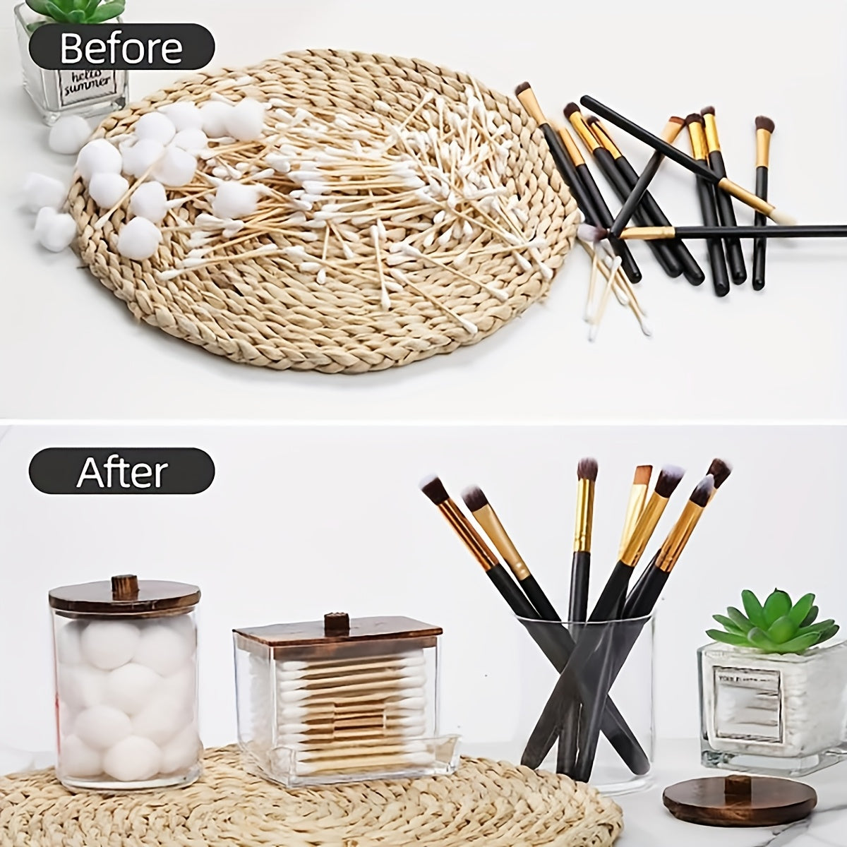 3/4/5 Cotton Swab Box Dispenser, Clear Wooden Lid Pill Bottle Container with Lid, Toilet Bathroom Jar, Cotton Ball Cosmetic Case, Cotton Swab, Floss, Bathroom Additions, Bathroom Storage & Organizing