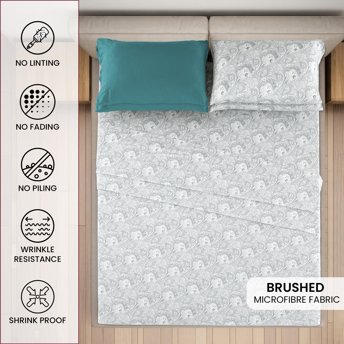 Paisley Microfiber Sheet Set, Soft 100% Polyester Bedding with 16-Inch Deep Pocket Fitted Sheet, Flat Sheet and Pillowcases in Six Bed Sizes