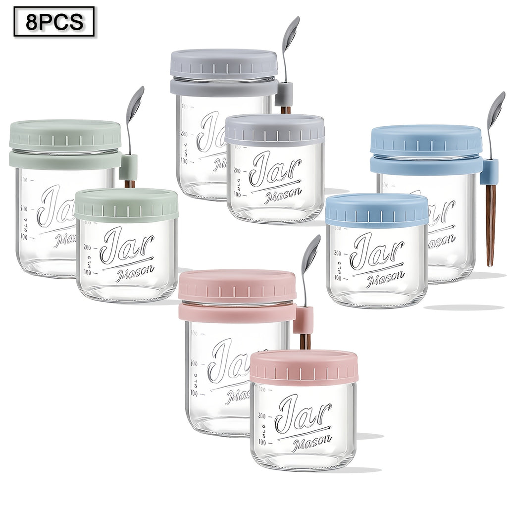4/6pcs(16oz), 8pcs(4pcs 16oz+4pcs 4oz), 12pcs(6pcs 16oz + 6pcs 4oz), Overnight Oats Containers with Lids And Spoons, Glass Mason Overnight Oats Jars, Large Capacity Airtight Jars for Milk, Cereal, Fruit