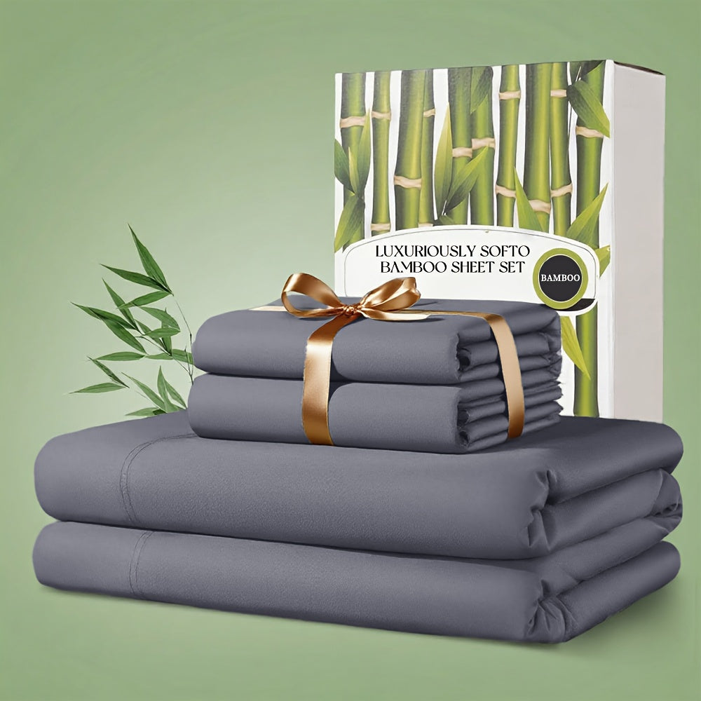4pcs Bamboo Bed Sheet Set, 2200 TC Cooling Fabric, Bamboo Fitted Sheet Set, Extra 18"-24" Deep Pocket, Cooling & Breathable with Smooth Feel, Queen Size Sheets Ultra Soft for Hot Sleepers, Shrink, Fade Wrinkle Resistant, Hotel Quality Bamboo Sheets