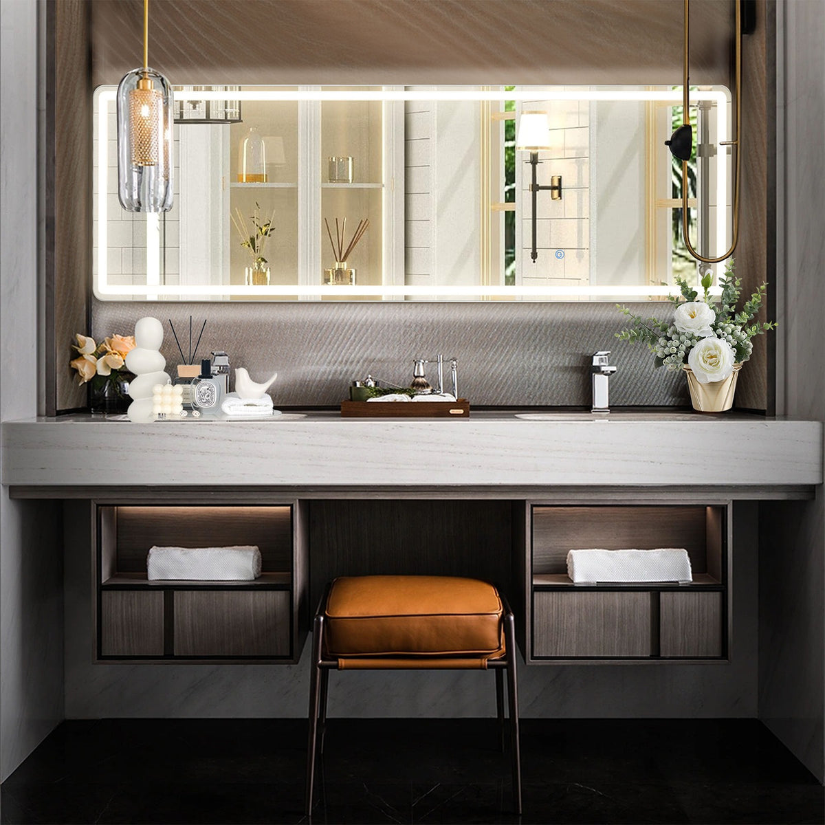 MCQ Arched/Rectangular LED Full Length Mirror, Full Body Floor Mirror Standing Hanging or Leaning Wall, Arch Wall Mirror with Stand Aluminum Alloy Thin Frame for Bedroom, Bathroom, Store
