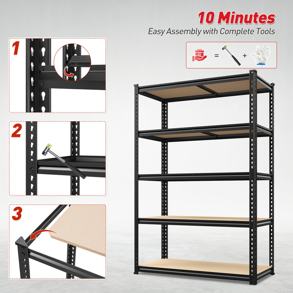 2000LBS Garage Shelving 72''H Storage Shelves Heavy Duty Shelving 5 Tier Metal Shelves For Garage Shelves 35.5"W X72"H X 15.8"D, Adjustable Shelving Unit For Basement Pantry Utility Rack Shelf, Utility Shelves