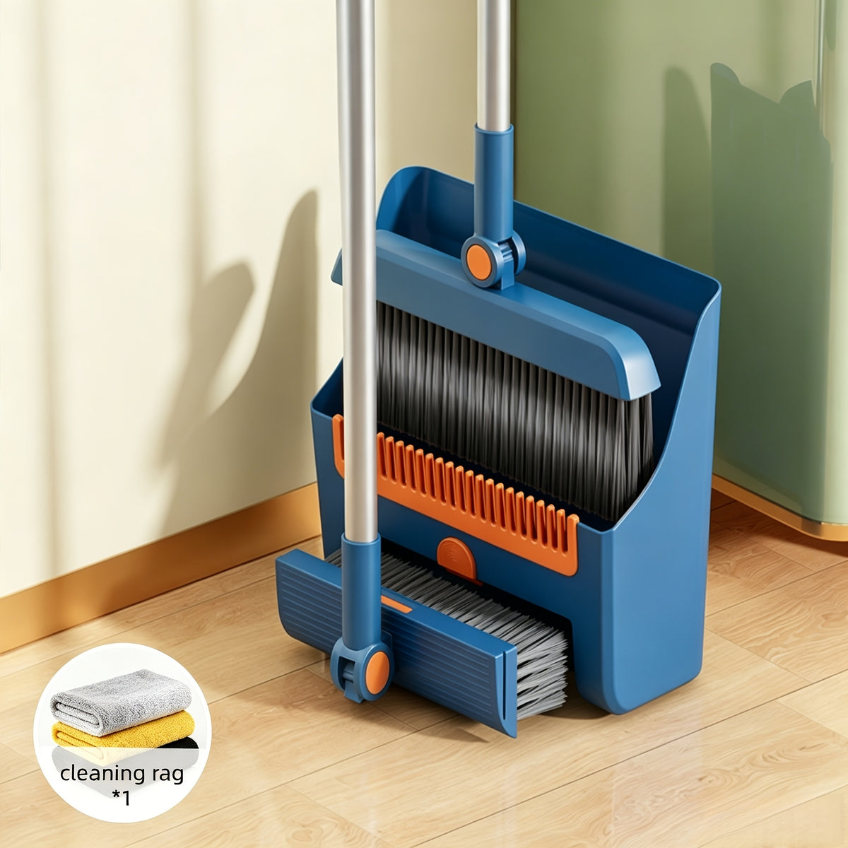 3-in-1 Upright Broom And Dustpan Combo, Long Handle Floor Sweeping Brush Set With Comb Teeth Dustpan, Garbage Bag Holder, Indoor Outdoor Cleaning Kit For Kitchen, Balcony, Patio, Garage, Party Cleanup