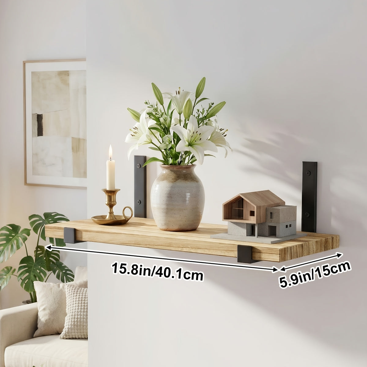 Floating Shelves 10-Piece Set, 15.8 x 5.9 Inch Wall Display Shelves for Books, Small Plants, Photos and Collectibles in Bedroom, Kitchen and Living Room