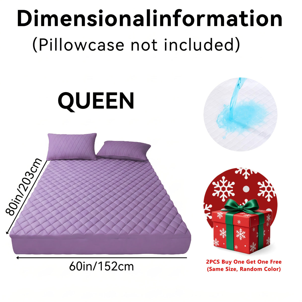 Quilted Waterproof Mattress Covers, 2-Piece Three-Layer Fitted Bedding Set with Selected and Random Colors for Twin Full Queen and King Beds
