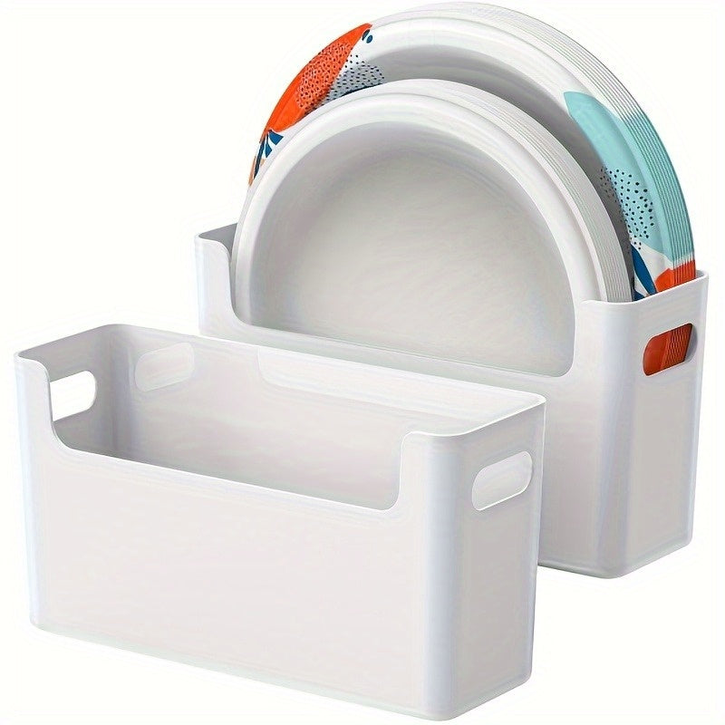 Disposable Plate Organizer, Plastic Storage Holder for 6–9.5 Inch Plates with Side Handles and Stackable Design for Kitchen, RV and Picnic Setup