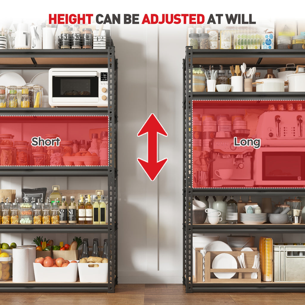 2020LBS Storage Shelves 5 Tier 72" H X 35.55" W X 16" DGarage Shelving Heavy Duty, Adjustable Metal Shelving Unit, Garage Shelves for Basement, Warehouse, Pantry, 72" H X 35.55" W X 16" D, Black, Standing Shelf