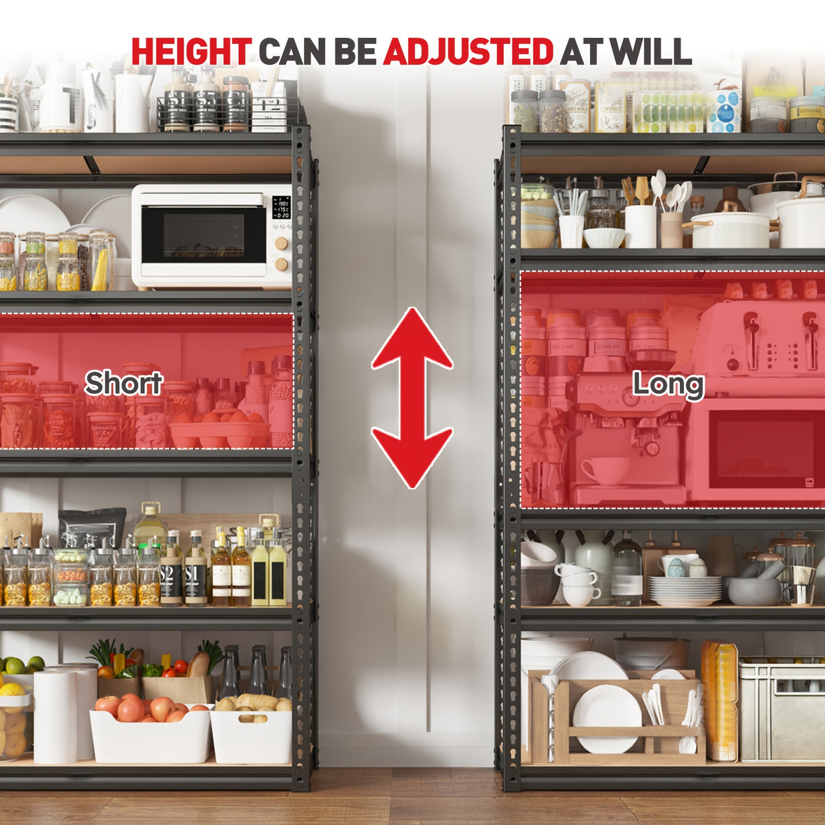 2020LBS Storage Shelves 5 Tier 72" H X 35.55" W X 16" DGarage Shelving Heavy Duty, Adjustable Metal Shelving Unit, Garage Shelves for Basement, Warehouse, Pantry, 72" H X 35.55" W X 16" D, Black, Standing Shelf