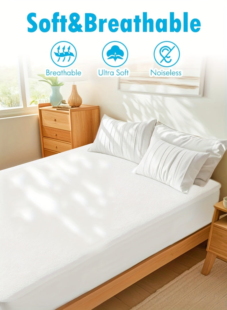 ClevaHome Waterproof Mattress Protector - King Queen Full Twin, Fitted Bed Sheet Only, Ultra Soft And Noiseless Surface, with PU Liner, 18 Inch Deep Pocket, Machine Washable, White, No Printing, Ideal for Bedwetting, Modern Bedroom Decor
