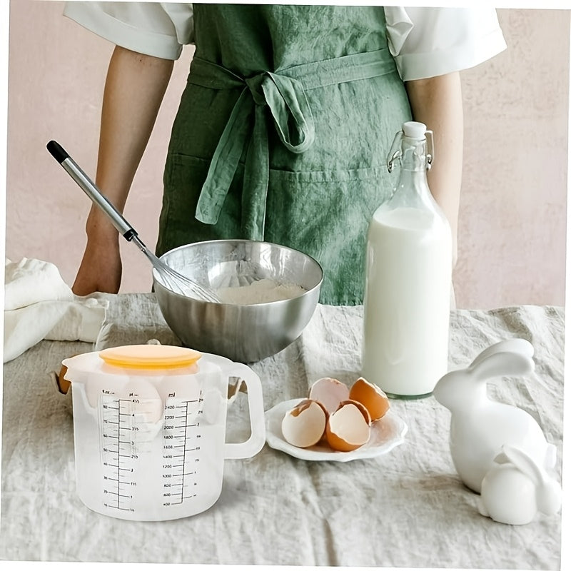 Multi Functional Mixing Bowl with Lid, 84.54oz Large Capacity, Equipped with Measuring Cup and Scale. Splash Proof Design, Durable Plastic, Perfect for Salad Making, Baking and Food Storage.