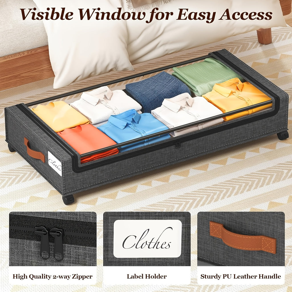 2 Pack Rolling Underbed Storage Box, Under Bed Storage Bins, Under Bed Shoe Rack Organizer, Rolling Underbed Metal Drawer for Clothes, Blankets, Shoes,, Books, Bedding, Under-Bed Storage