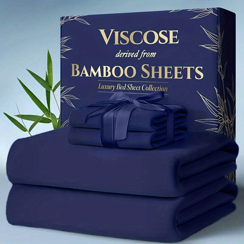 Extra Deep Pocket Bamboo Sheets - 4/6pcs Breathable & Cooling Bamboo Bed Sheet Set, Hotel Luxury Fitted Sheet Set, Soft Wrinkle-Free for Extra Deep Mattresses, Room Decor, Twin/Full/Queen/King Size Sheet & Pillowcase Sets