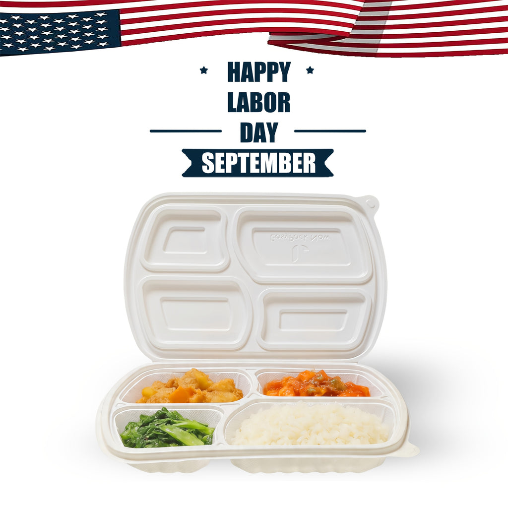 50-Pack 4-Compartment White Clamshell Meal Prep Containers, Disposable Bento Box, Food Storage Container, Bpa-Free, Stackable, Portion Control, Freezer/Microwave Safe, Great for Labor Day, Picnics, Parties & Outdoor Events, Local Warehouse