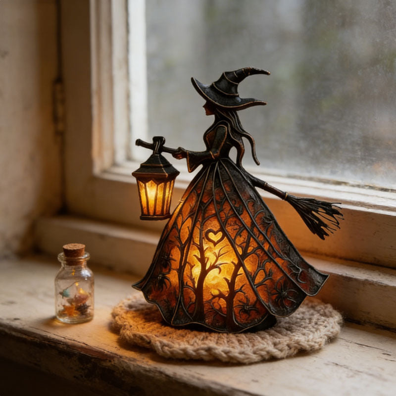 3D Halloween Witch Lamp Gothic Halloween Small Witch Lamp Statue Resin Decoration, Warm-Toned And Interesting Style, Table Lamp, Suitable for Home Decoration, Witch Statue with Lamp, Can Be Used As Bedside Lamp Or Table Decoration