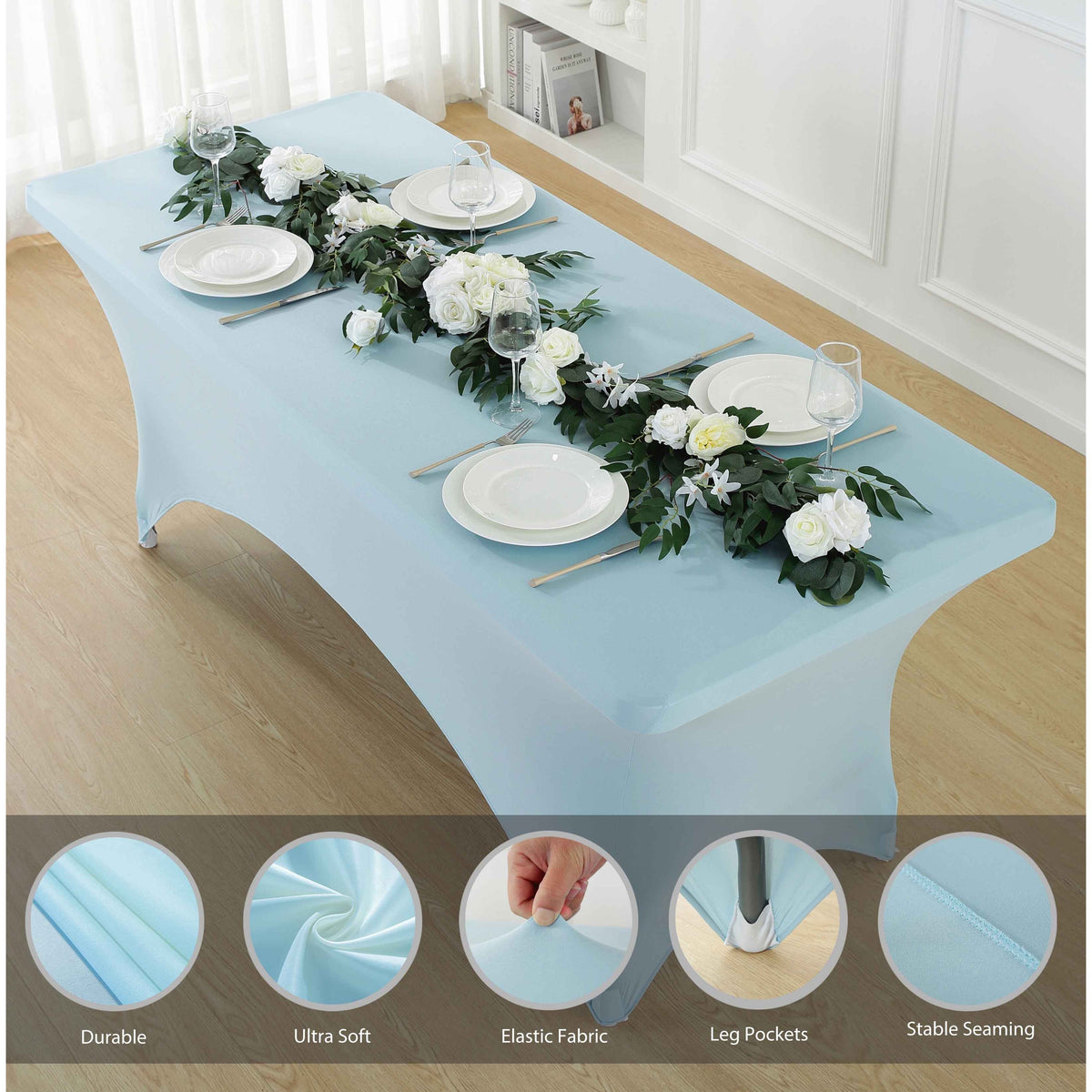 1pcs 4ft/6ft/8ft Spandex Tablecloth, Fitted tablecloth, Wrinkle Resistant Stretchable Rectangle Table Cover For Event, Wedding & Parties